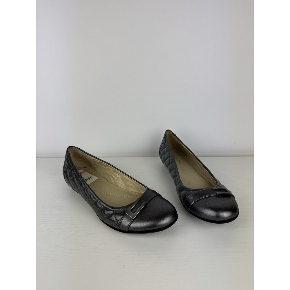 Naturalizer Quilted Patent Ballet Flats Silver Cap Toe Comfort Shoes Women's 11